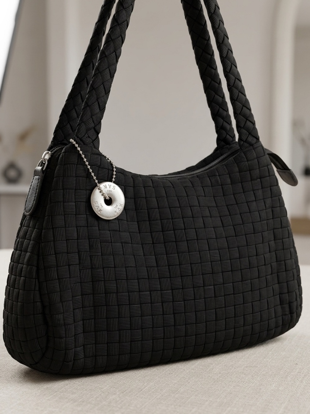 The Sak Black Woven Shoulder Bag